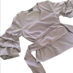 NWT Anthropologie Sunday in Brooklyn Red & Blue Puffy Sleeve Blouse, Medium